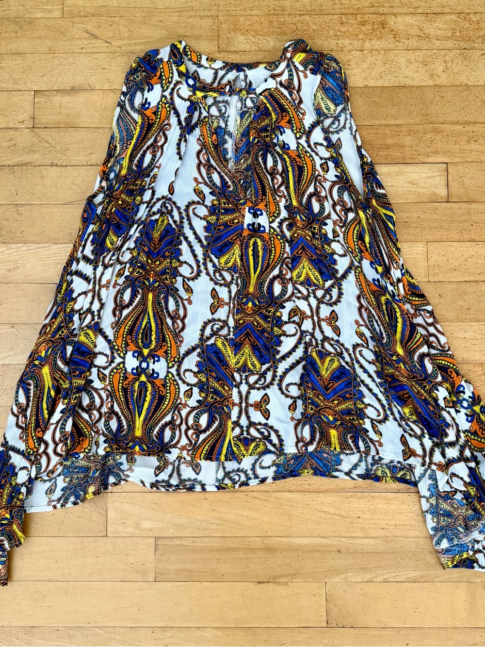 AKIRA White Paisley-Print Tunic Blouse with Blue & Orange Accents